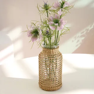 【MYUMYU 沐慕家居】手工編織草編玻璃花瓶 居家裝飾佈置花瓶