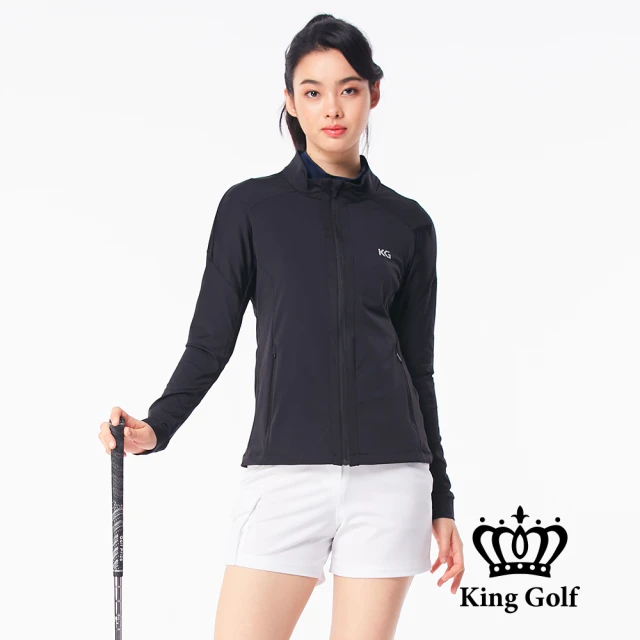 【KING GOLF】素面長袖立領輕薄防風外套(黑色)