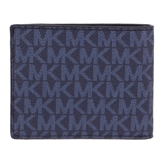 【Michael Kors】GIFTING系列 紳士風 防刮拼接皮革 6卡 短夾 鑰匙圈 禮盒(字母藍)