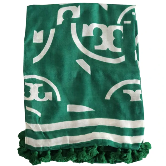 【TORY BURCH】綠色莫代爾Demi Logo 流蘇圍巾