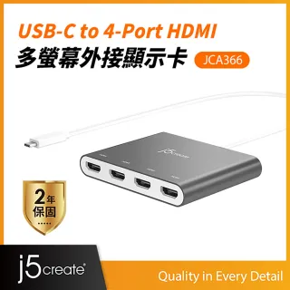 【j5create 凱捷】USB-C to 4-Port HDMI 多螢幕外接顯示卡 - JCA366