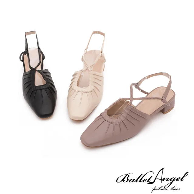 【BalletAngel】氣質溫柔方頭抓皺低跟鞋(共三色)