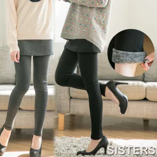 【SISTERS】加大內刷毛假兩件厚綿短裙貼腿內搭褲(共二色)