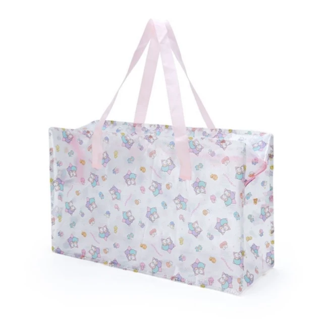 【小禮堂】雙子星 透明大型購物袋 《粉色款》(平輸品)