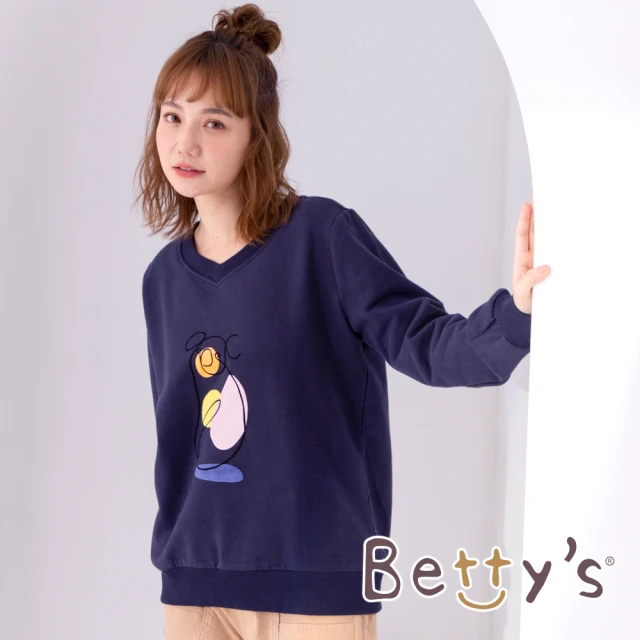 betty’s 貝蒂思【betty’s 貝蒂思】內刷毛V領可愛動物T-shirt(深藍)