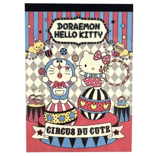 【小禮堂】Hello Kitty x 哆啦A夢 日本製 便條本 《紅馬戲團款》(平輸品)