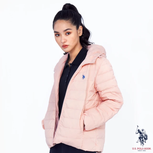 【U.S. POLO ASSN.】女款小馬羽絨外套-淺粉色(熱銷經典)