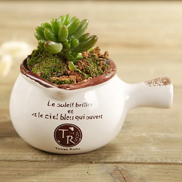 Garden House Zakka 植趣園藝做舊多肉花器陶瓷花盆 單把手款 辦公桌小盆栽療癒小物 Momo購物網