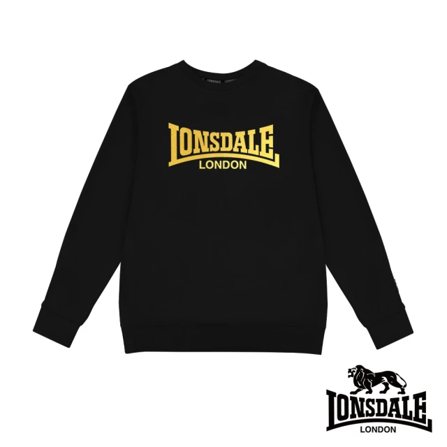 【LONSDALE 英國小獅】經典LOGO 長袖大學T恤(黑色 LT250015)