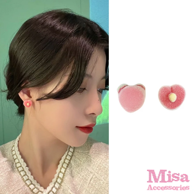 【MISA】韓國設計S925銀針可愛水蜜桃造型耳環(925銀針耳環 可愛耳環 水果耳環 水蜜桃耳環)