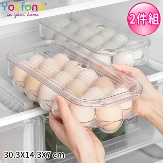 【YOUFONE】16格雞蛋盒保鮮收納附蓋2件組(30.3X14.3X7)