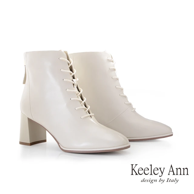 Keeley Ann【Keeley Ann】Keeley Ann綁帶後拉鍊真皮短靴(米白色177772332-Ann系列)