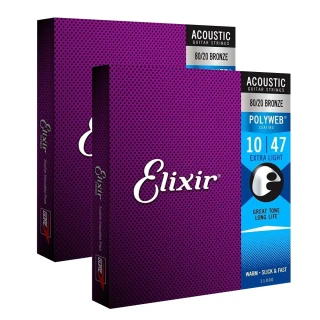 【ELIXIR】美國 Elixir 11000 2包1組 木吉他弦 80/20 Bronze(10-47 Polyweb 厚包膜)