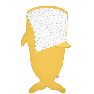 【BabyBites 鯊魚咬一口】西班牙製-純棉兒童多功能睡袋-芥末黃(兒童標準版)