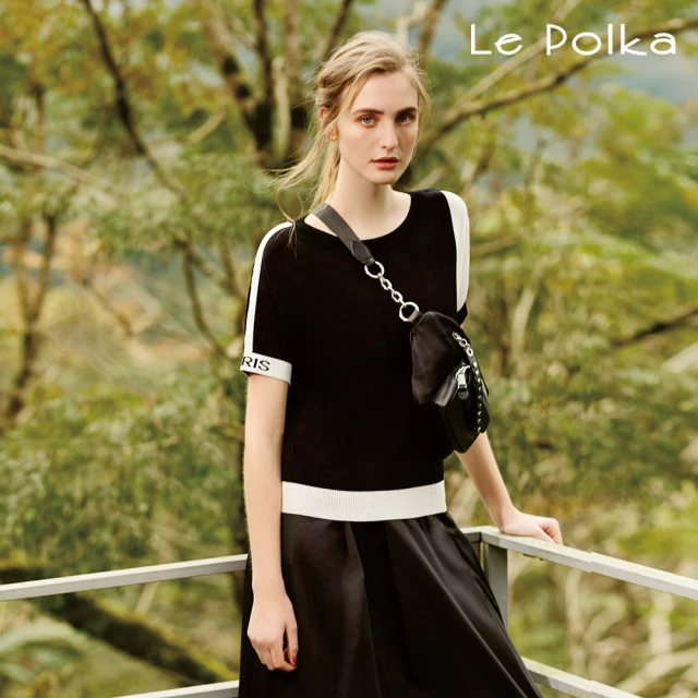 【Le Polka】黑白切割休閒針織上衣-女
