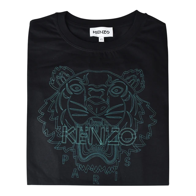 【KENZO】KENZO藍字印花LOGO經典虎頭設計棉質短袖T-Shirt(黑)