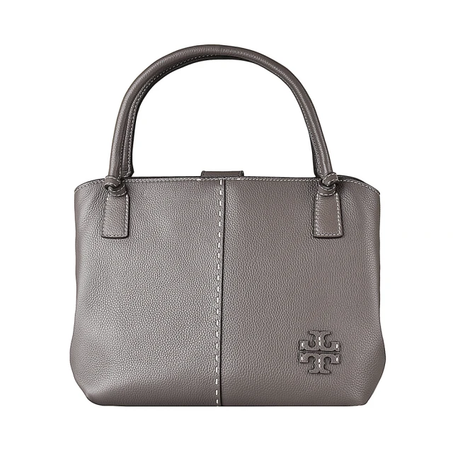 TORY BURCH【TORY BURCH】TORY BURCH MCGRAW雙T皮革LOGO 牛皮吸扣式手提肩背包(棕褐)