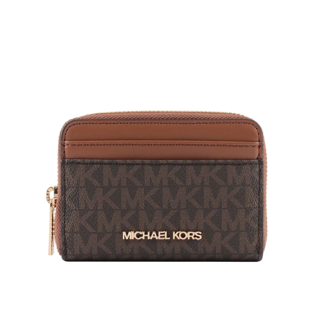 【Michael Kors】金字滿版Logoㄇ型拉鏈零錢/卡包(棕色)