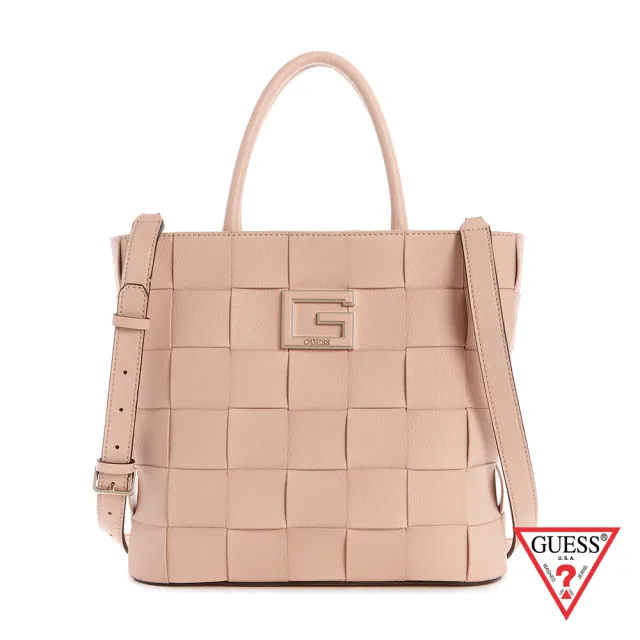 【GUESS】女包-純色編織LOGO手提斜背包-粉(雙11購物節#EG813522ALM)