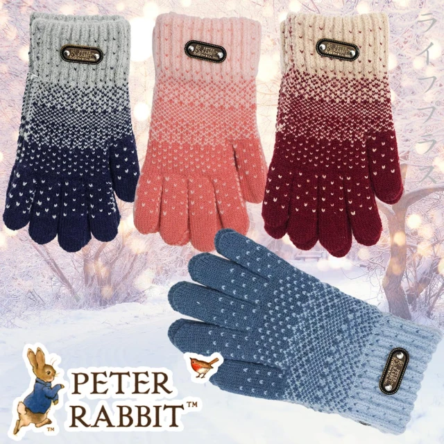 【PETER RABBIT 比得兔】加大兒童雪花保暖針織手套-18cm-GL5622(4雙入)