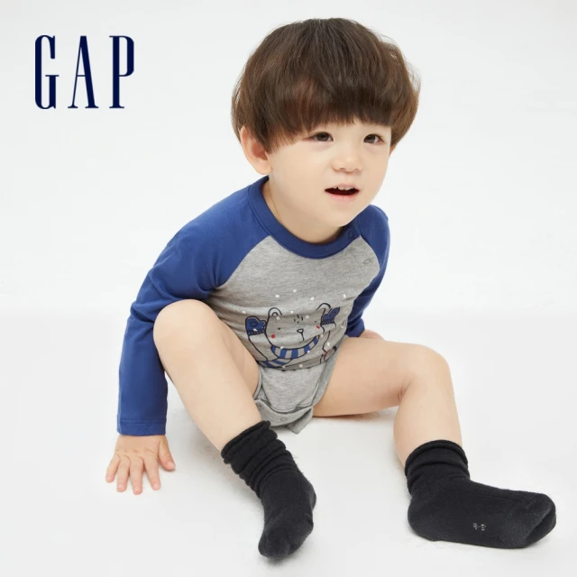 【GAP】嬰兒 布萊納系列 插肩袖連身衣(771605-灰色)