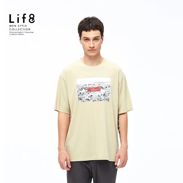 Life8【Life8】ALL WEARS 涼感超彈力 生存方式 印花短袖上衣-淺卡其(41027)