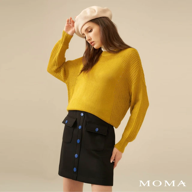 【MOMA】跳色鈕扣太空棉短裙(黑色)