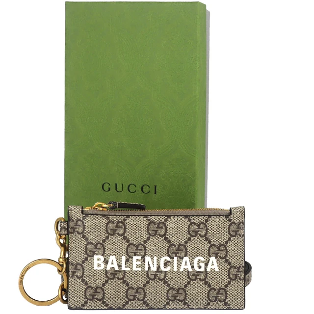 GUCCI 古馳【GUCCI 古馳】Balenciaga聯名帆布零錢卡片證件夾(卡其色)