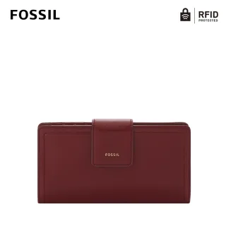 【FOSSIL】Logan 真皮扣式RFID防盜中長夾-酒紅色 SL6539609