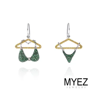 【MYEZ】比基尼造型創意不對稱設計沙弗萊石天然真鑽手工精鑲耳環 比基尼