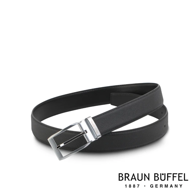 【BRAUN BUFFEL 德國小金牛】台灣總代理 沉穩紳士品味穿針式皮帶-銀色(BF21B-RO225T-SNK)