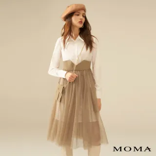 【MOMA】襯衫拼接紗裙洋裝(卡其色)