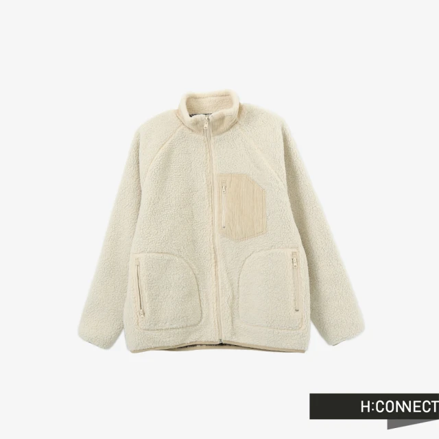 【H:CONNECT】韓國品牌 男裝 - 雙面穿羊羔毛/羊毛格紋外套(米白色)