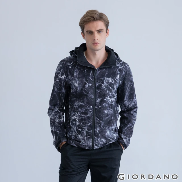 GIORDANO 佐丹奴【GIORDANO 佐丹奴】男裝防潑水可拆式連帽外套(91 白/黑)