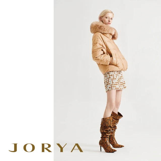 JORYA【JORYA】L1603602質感狐狸毛皮領白鴨絨短版羊毛大衣外套