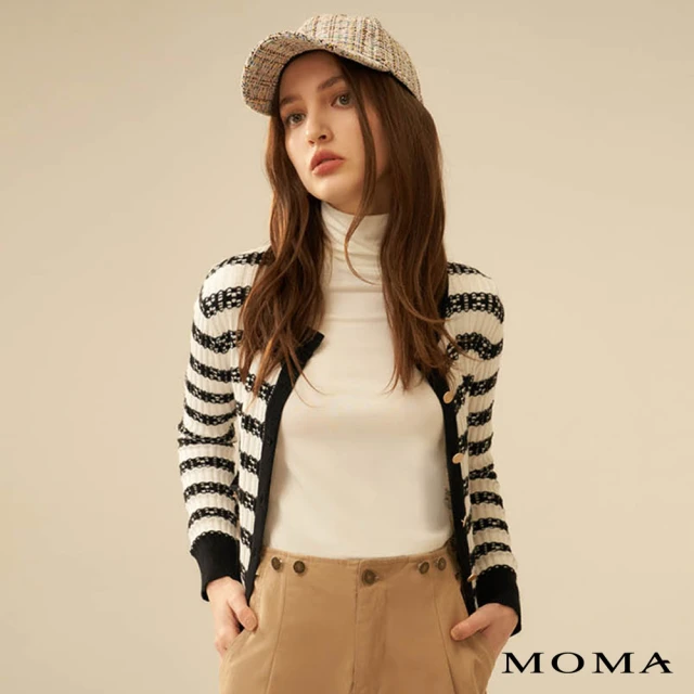 MOMA【MOMA】條紋鏤空針織外套(白色)