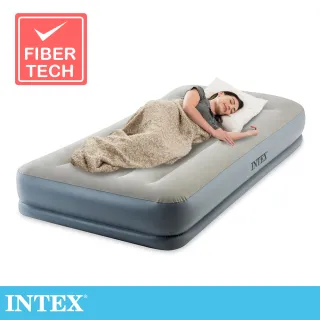 【INTEX】舒適雙層內建電動幫浦fiber tech單人加大充氣床-有頭枕-寬99cm(64115ED)