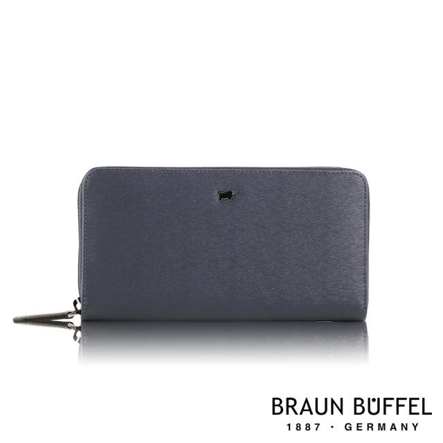 【BRAUN BUFFEL 德國小金牛】台灣總代理 波索 12卡拉鍊長夾-藍色(BF386-602-NY)