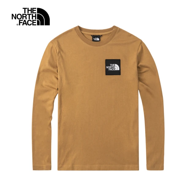 【The North Face】北面UE男款棕色吸濕排汗經典LOGO長袖T恤｜4U9Y173