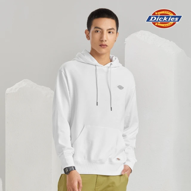 Dickies【Dickies】男款白色純棉Logo繡花徽章連帽大學T｜DK008718C4D