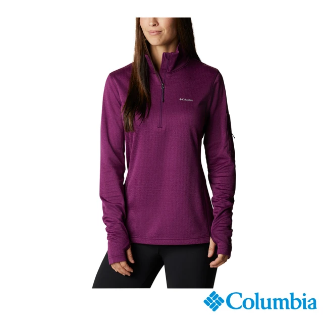 【Columbia 哥倫比亞】女款- Omni-Wick快排防曬50刷毛半開襟上衣-紫色(UAR57820PL / 排汗.防曬.機能)