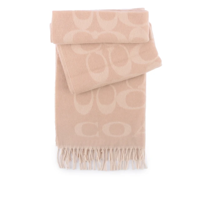 【COACH】大CC LOGO羊毛圍巾(駝色)
