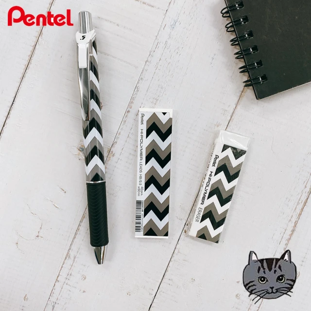 【Pentel 飛龍】限量貓系列 文具組 自動鉛筆+鉛筆芯+薄型橡皮擦