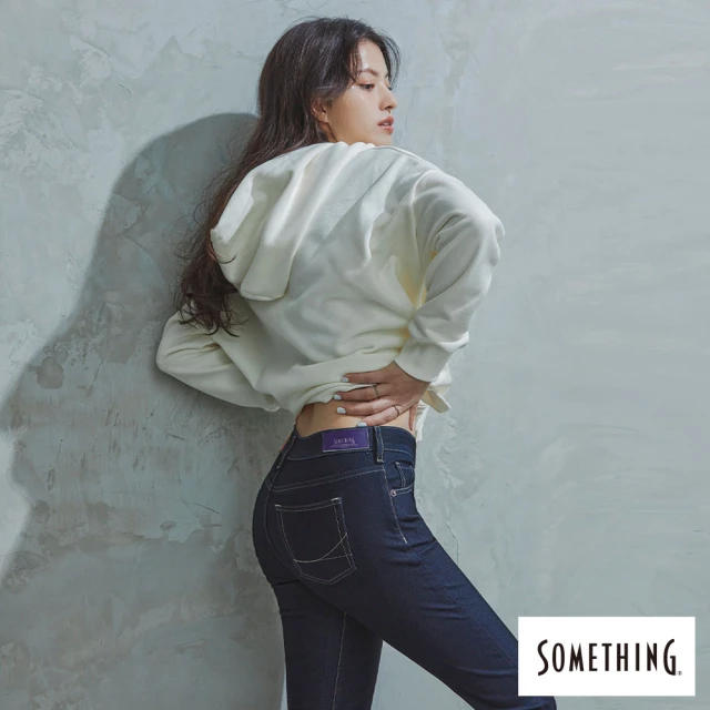 【SOMETHING】經典修身小直筒彈性牛仔褲女款(原藍色)