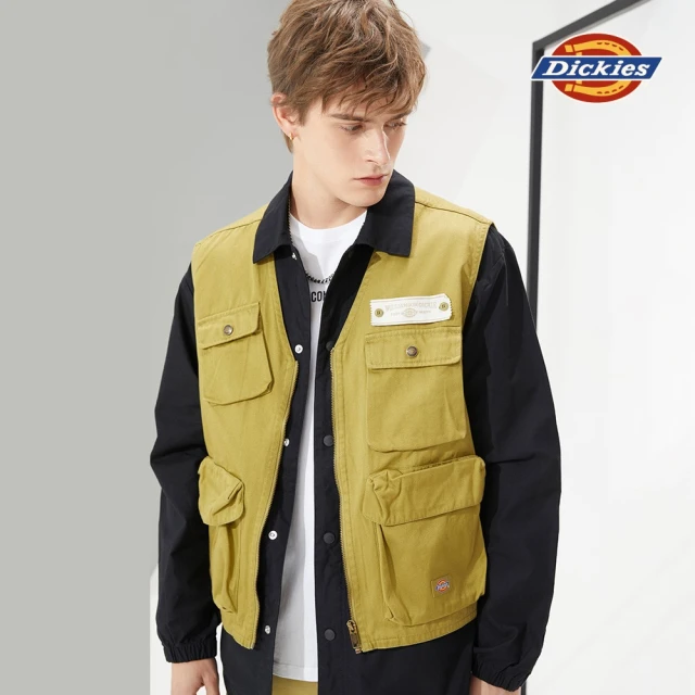 Dickies【Dickies】男款橄欖綠純棉斜紋多口袋釣魚背心｜DK010164C32