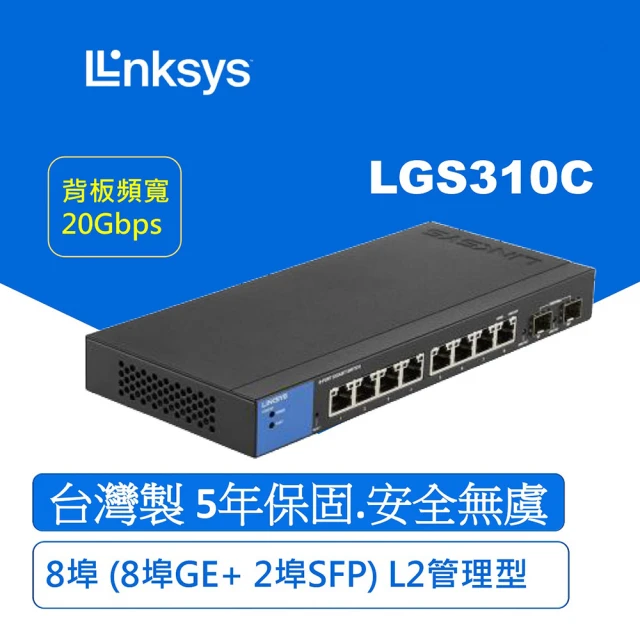 【Linksys】8埠 L2管理型 Gigabit 超高速乙太網路交換器-鐵殼(LGS310C)