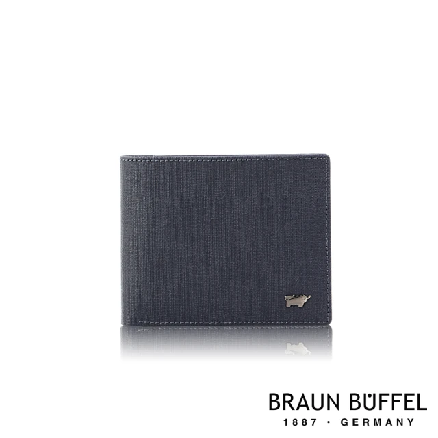 【BRAUN BUFFEL 德國小金牛】台灣總代理 戰神 12卡中間翻透明窗短夾-藍色(BF378-317-NY)