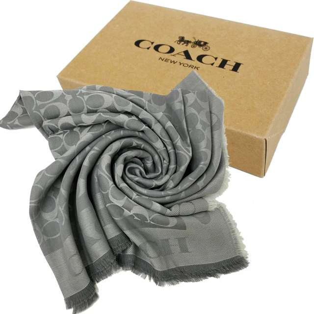 COACH【COACH】C LOGO棉混莫代爾方巾圍巾禮盒(灰)
