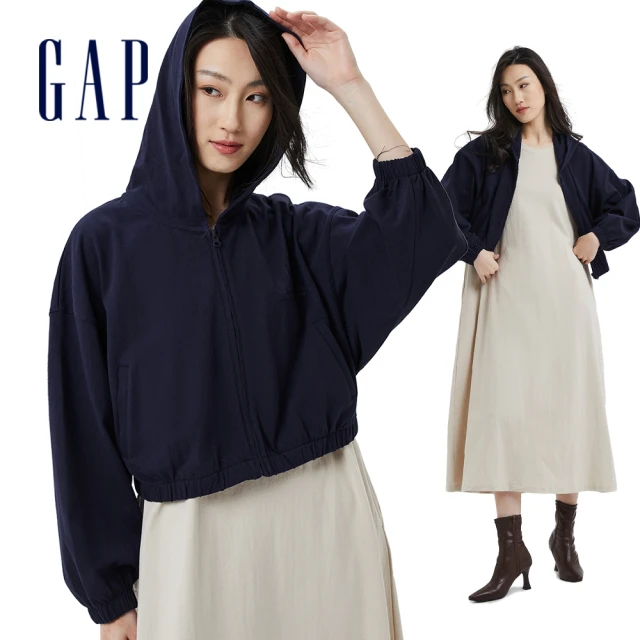 【GAP】女裝 Logo純棉寬鬆連帽休閒外套(810836-淺灰色)