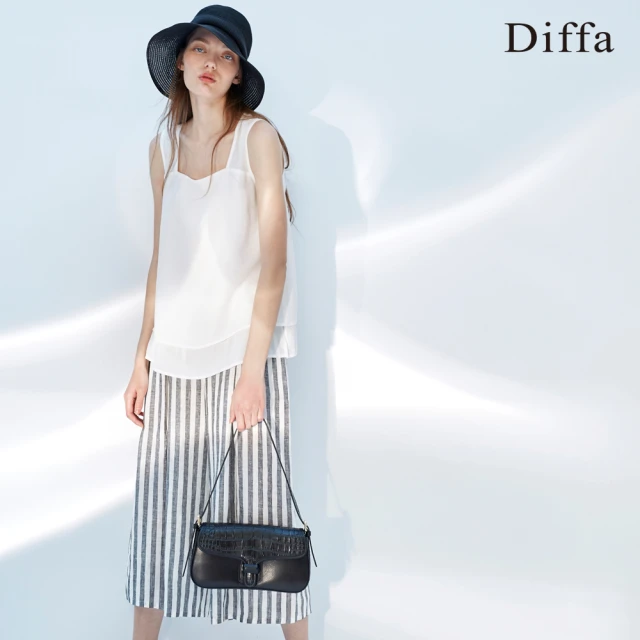 【Diffa】寬條純麻七分寬褲-女